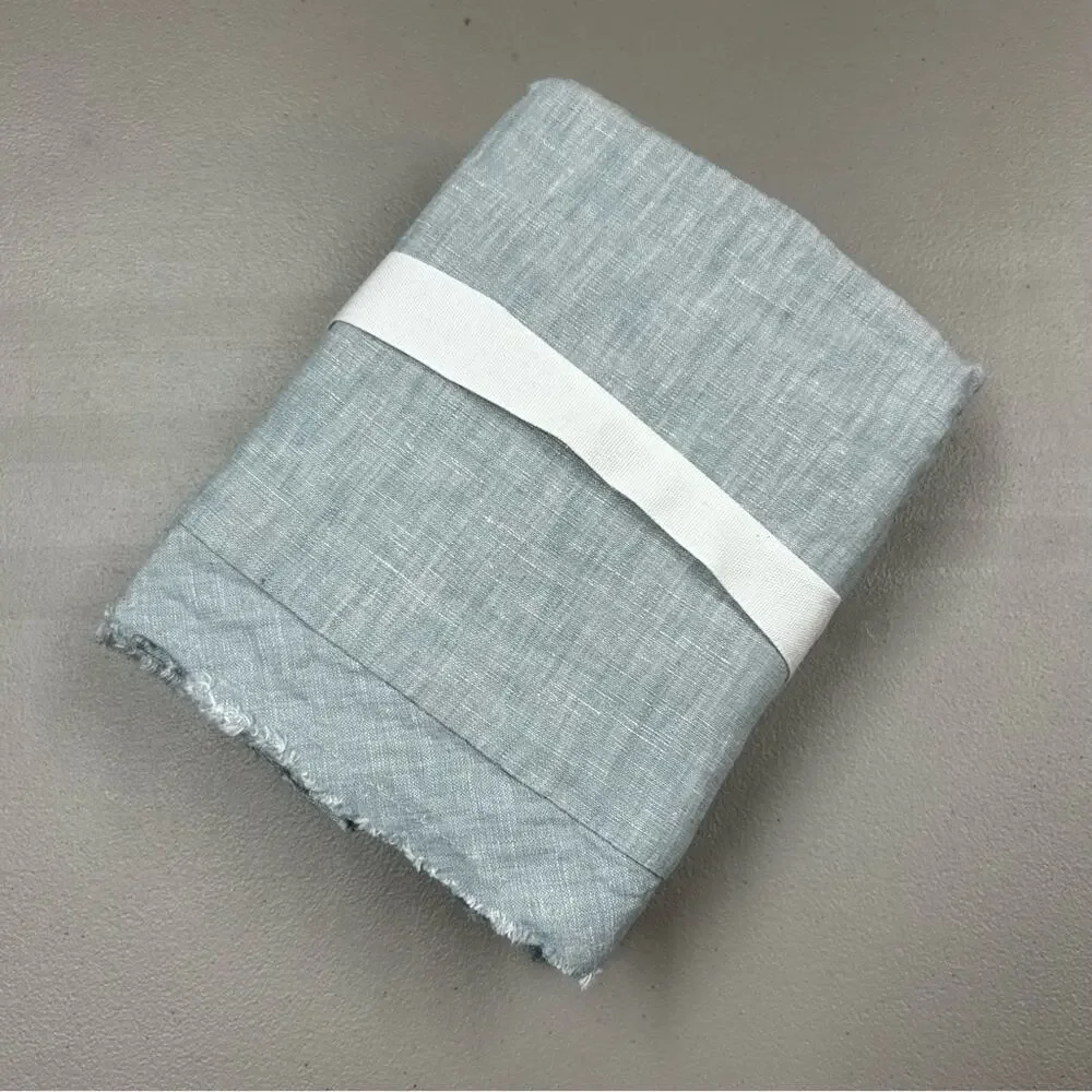 3 Pottery Barn Belgian Flax Linen Double Flange Sham Pillow Covers Mineral Blue